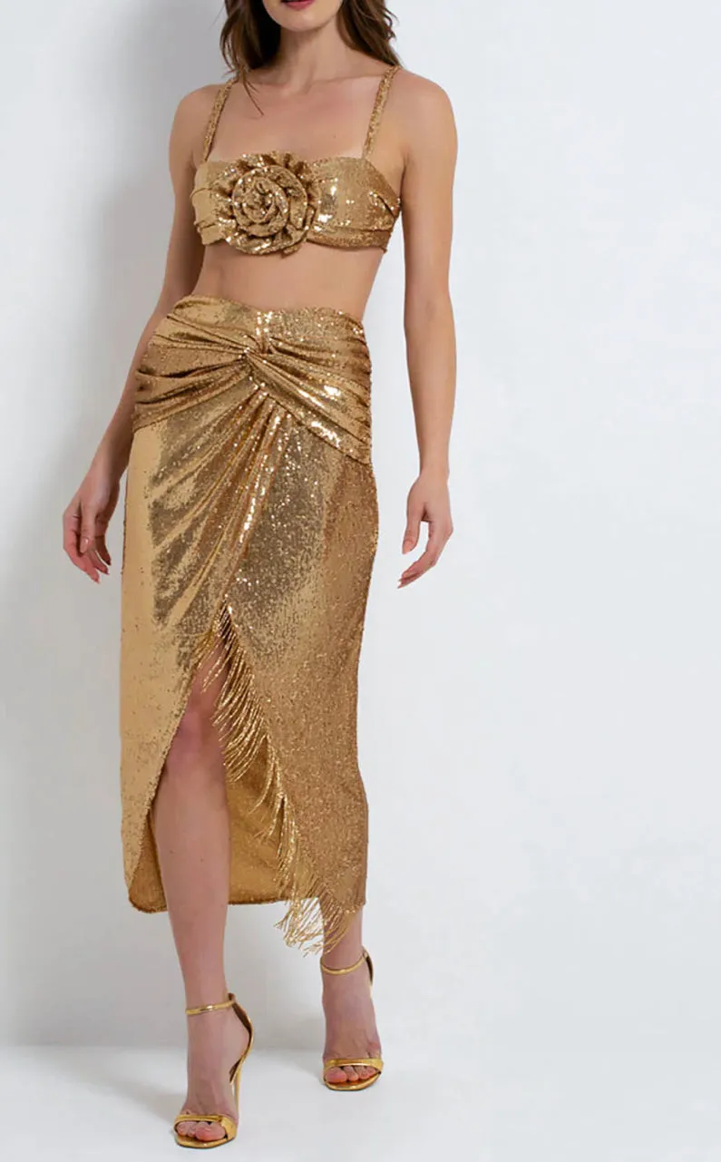 Patbo - Sequin Draped Midi Skirt - Gold