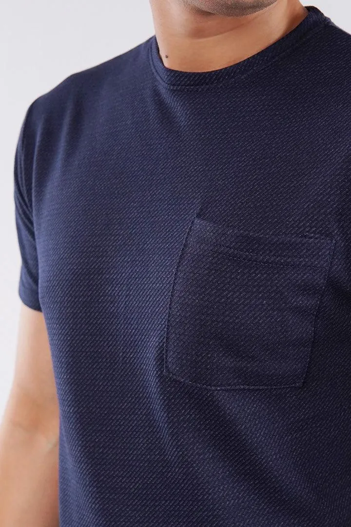 Pattern Pocket T-Shirt - Navy Blue