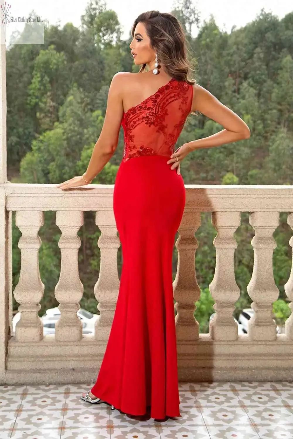 Red Maxi Dress One Shoulder