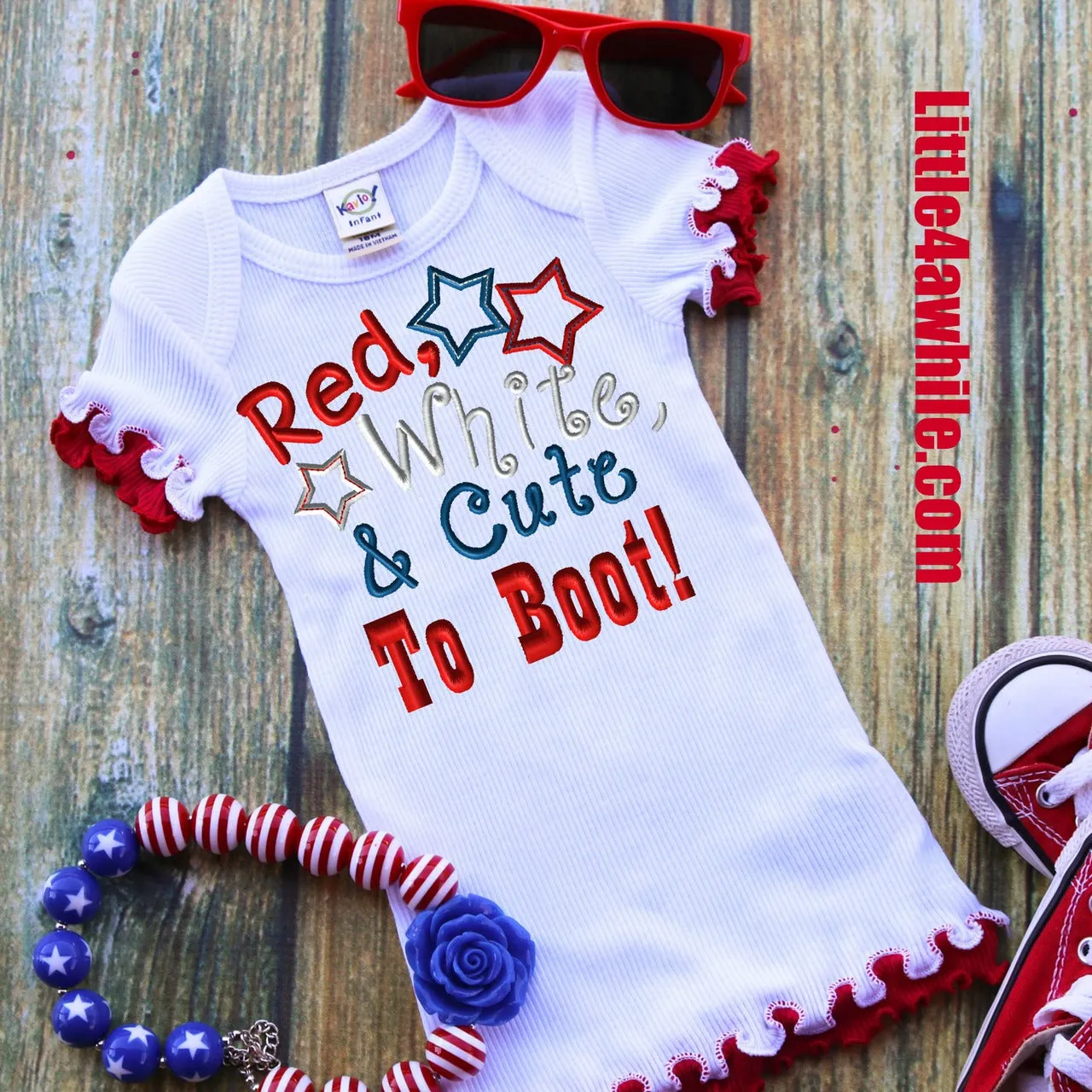 Red White & Cute To Boot! Saying Embroidery Design