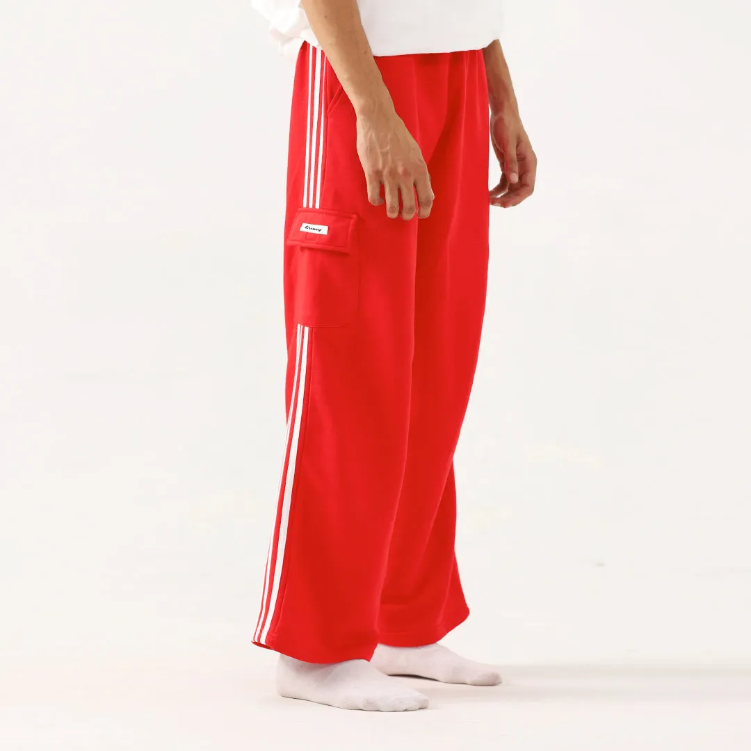 Red Wide Leg Cargo Unisex Trouser