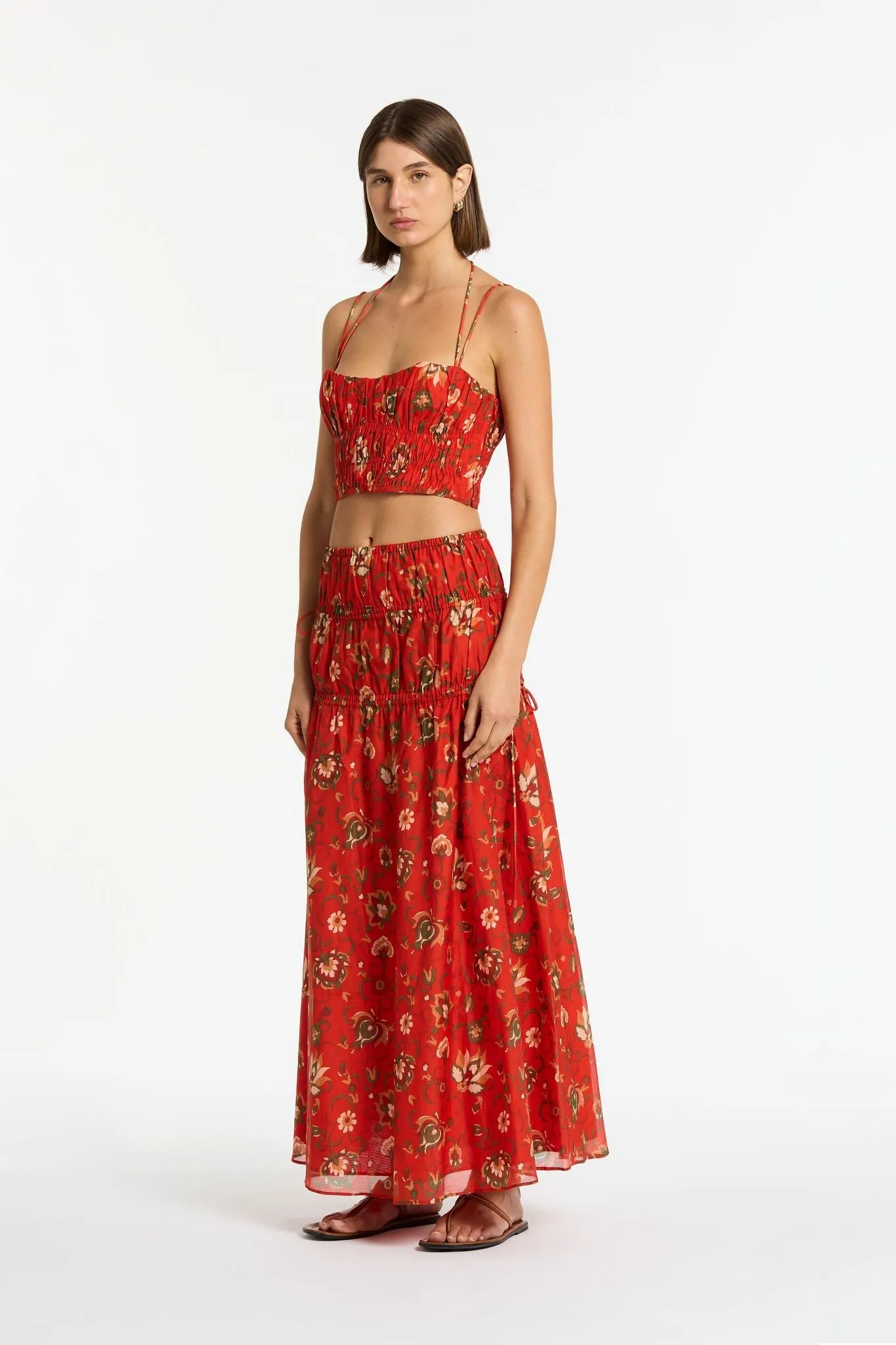 REYES GATHERED MAXI SKIRT-CACTUS FLOWER