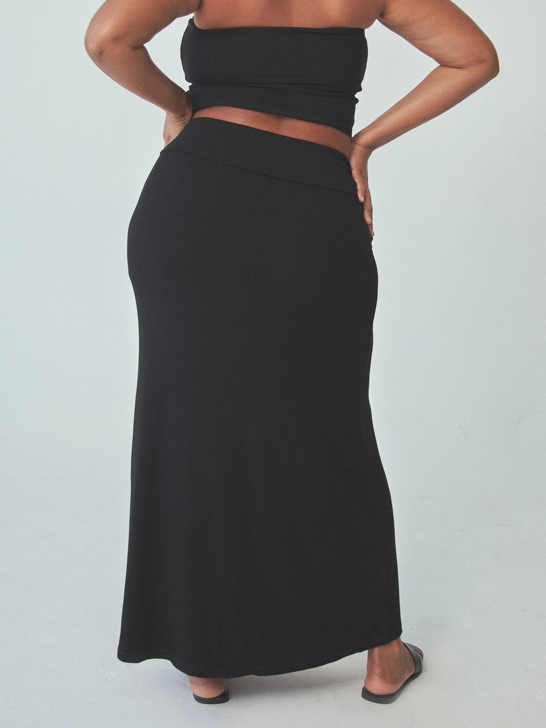 Ribbed Fold Over Maxi Skirt