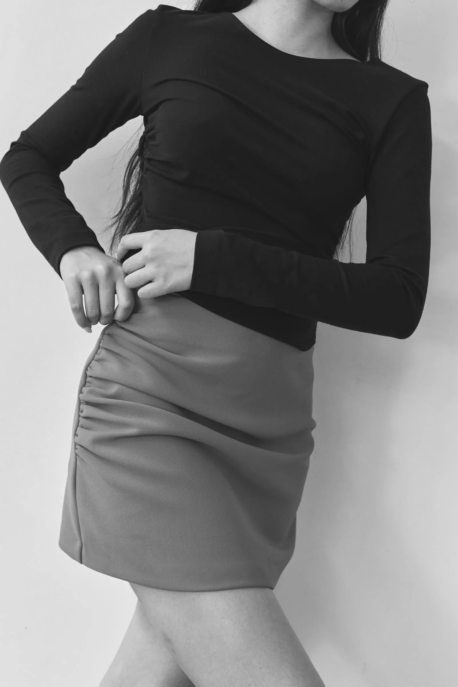 Ruched Mini Skirt in Black