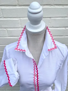 SALE - XXL ONLY - Charlotte Ric Rac Oxford Shirt Pink (CLT07) *FINAL SALE*