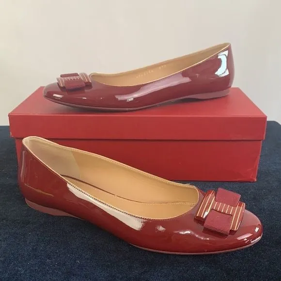 Salvatore Ferragamo wine patent low heel shoes