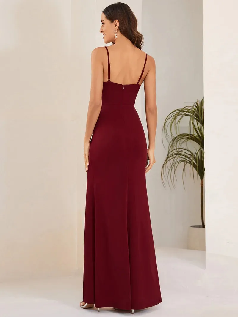 Spaghetti Straps Side Split Shiny Evening Dresses