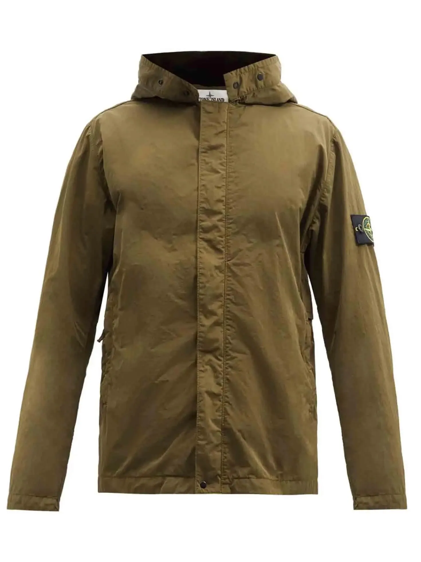 Stone Island Logo Patch Garment-Dyed Hooded Shell Jacket Olive