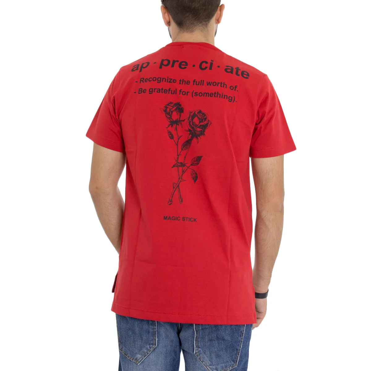 T-Shirt Uomo MOD Stampa Fiore Girocollo Rossa GIOSAL