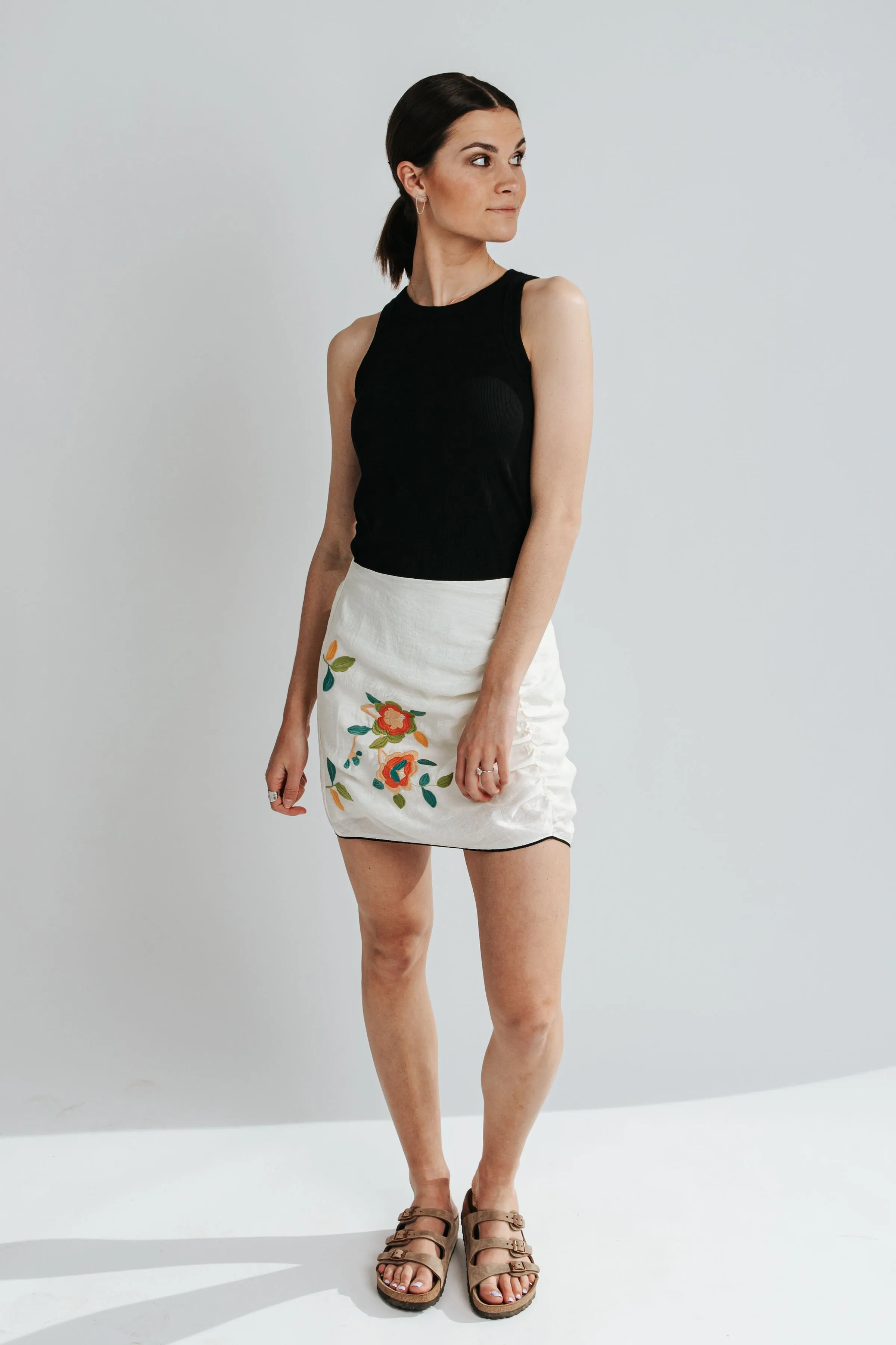 The Elmer Embroidered Skirt in Cream