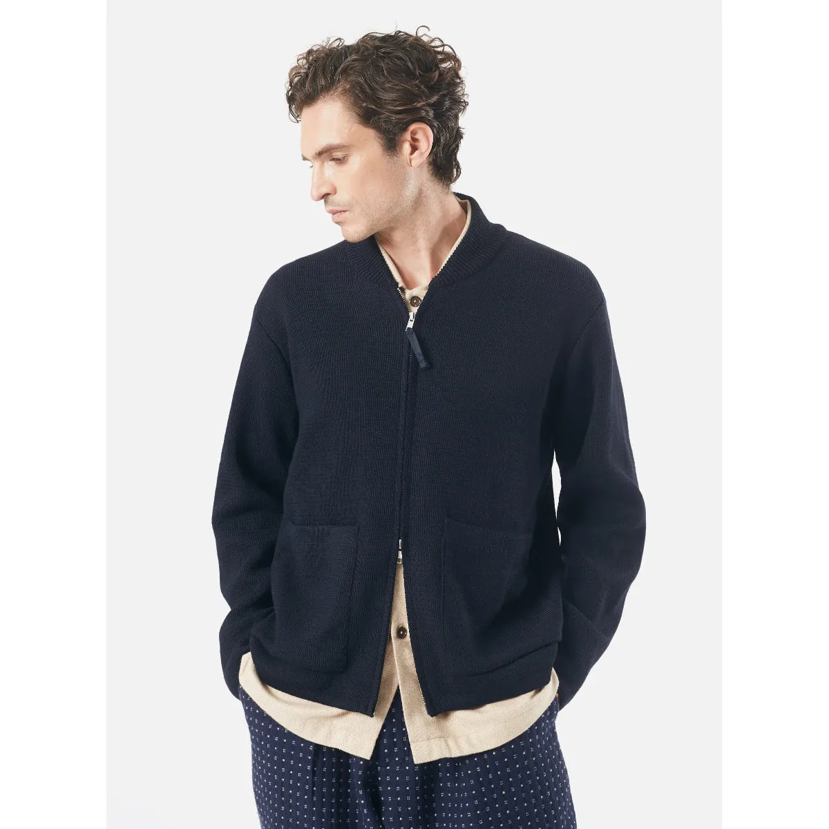 Universal Works Zip Knit Work Jacket 29456 Merino Knit navy